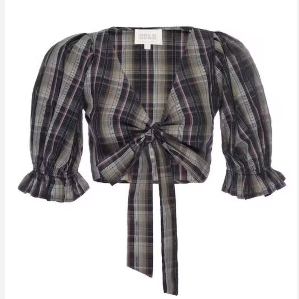 Stone Cold Fox Plaid Tie Blouse 2 M
